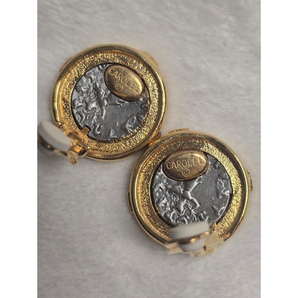 Vintage Carolee Gold Tone Coin Medallion Clip-On Earrings Signed Designer ear49
